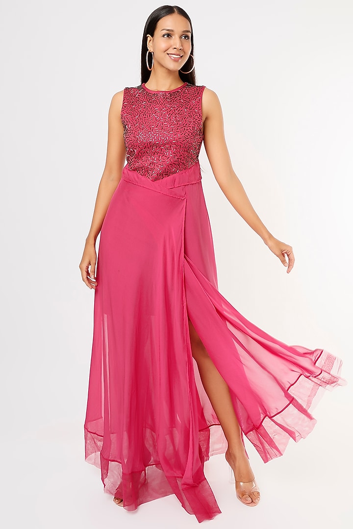 Pink Embroidered Gown by Megha Garg