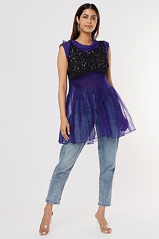 Purple & Black Embroidered Top by Megha Garg