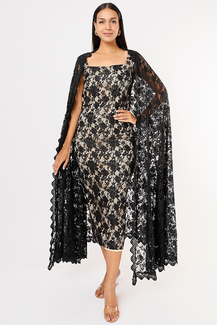 Black Net Draped Gown by Megha Garg