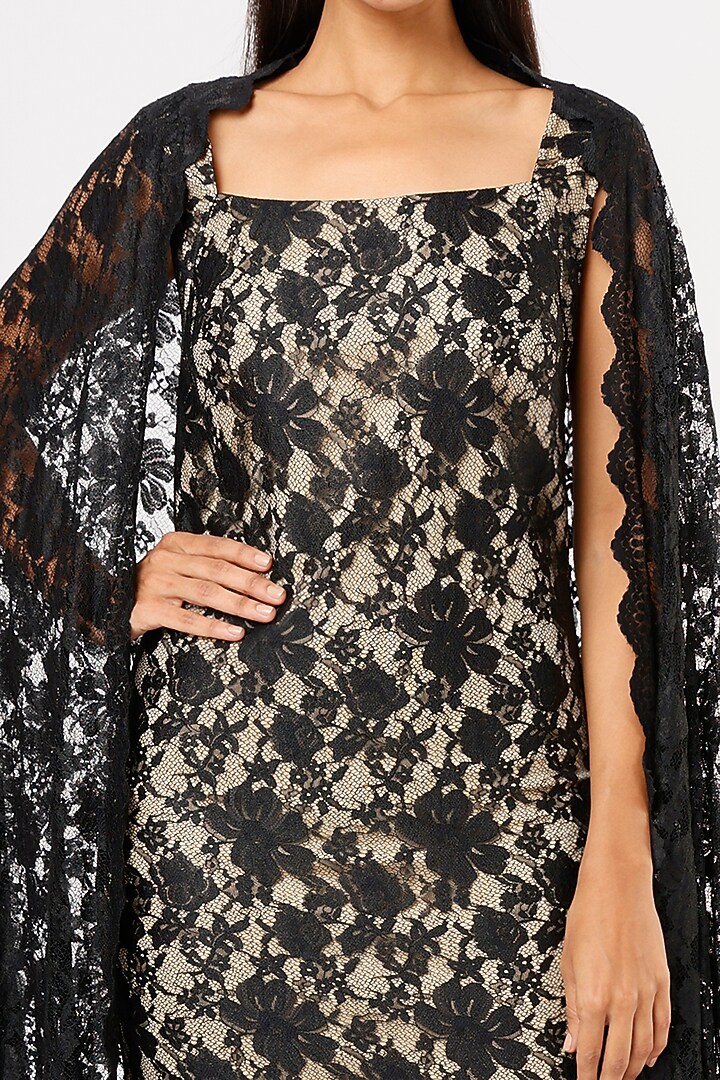 Black Net Draped Gown by Megha Garg at Pernia's Pop Up Shop