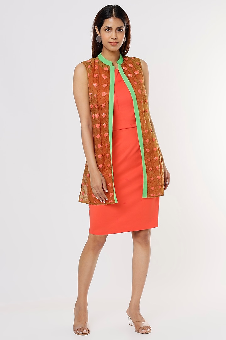 Orange Embellished Mini Jacket Dress by Megha Garg