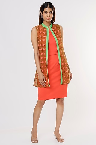 Orange Embellished Mini Jacket Dress by Megha Garg