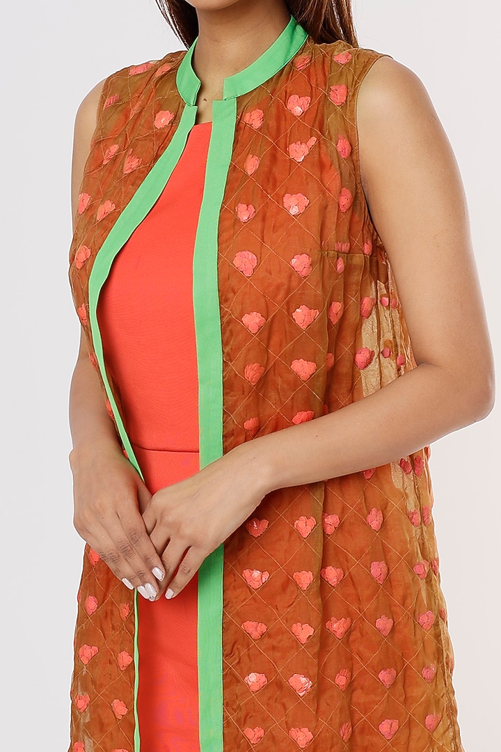 Orange Embellished Mini Jacket Summer Dress by Megha Garg at Pernia's Pop Up Shop