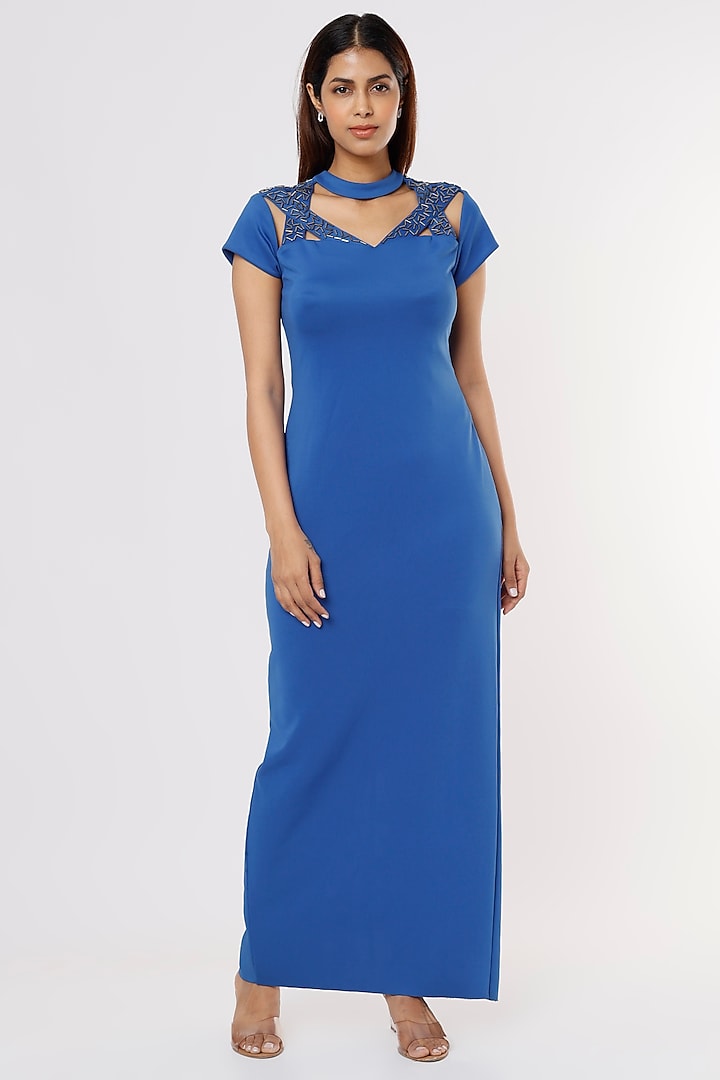 Cobalt Blue Embellished Gown by Megha Garg