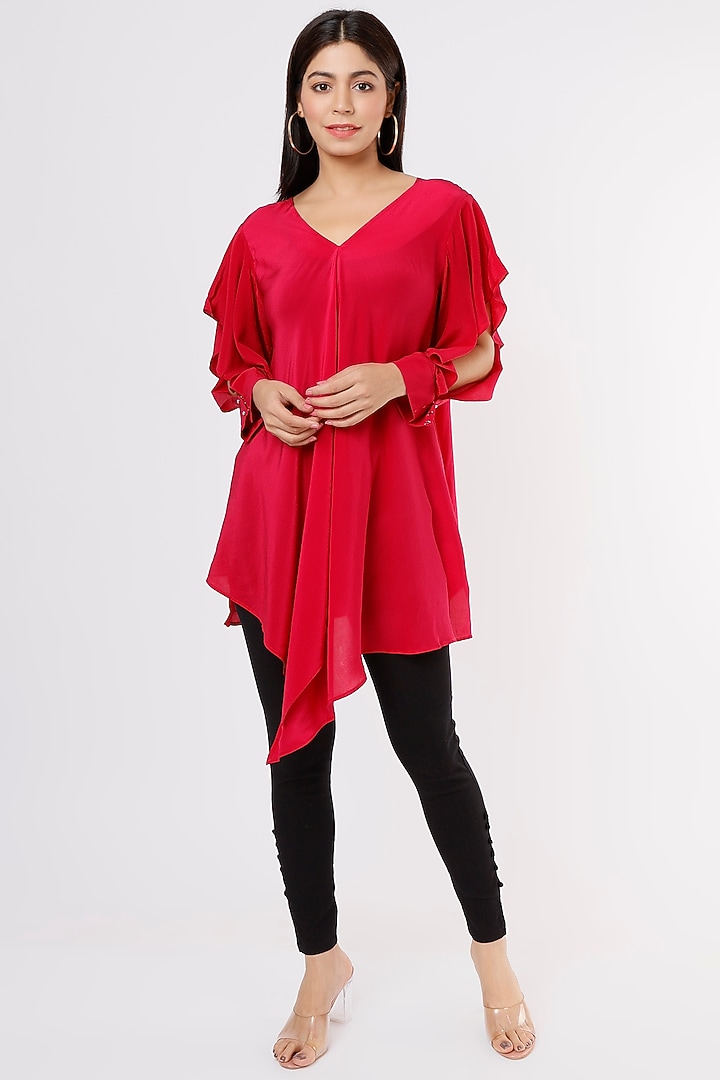 Blue Crepe Asymmetrical Top by Megha Garg at Pernia's Pop Up Shop