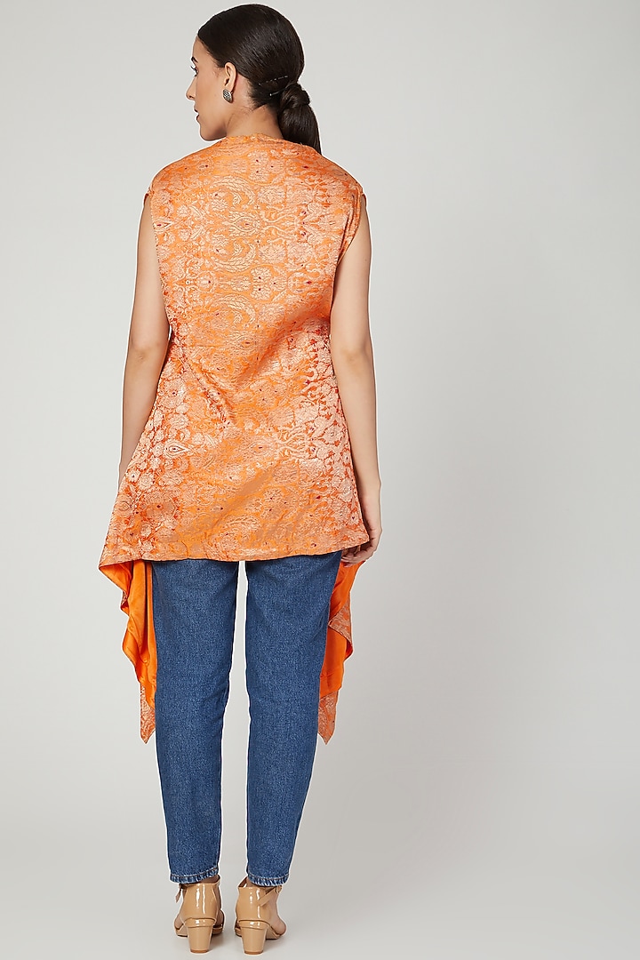 Orange Asymmetric Brocade Top by Megha Garg at Pernia's Pop Up Shop