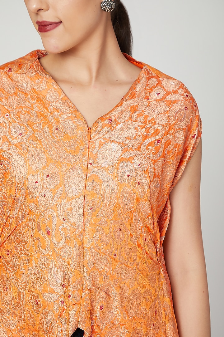 Orange Asymmetric Brocade Top by Megha Garg at Pernia's Pop Up Shop