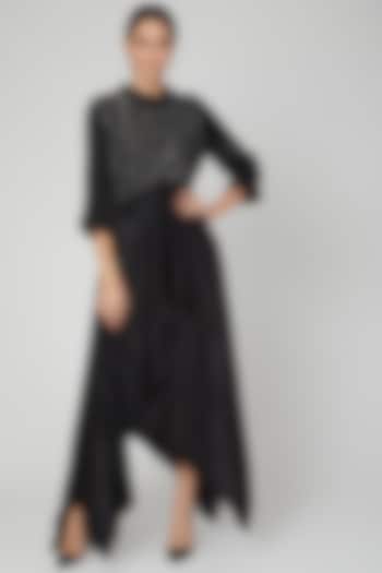 Black Asymmetric Quilted Dress by Megha Garg