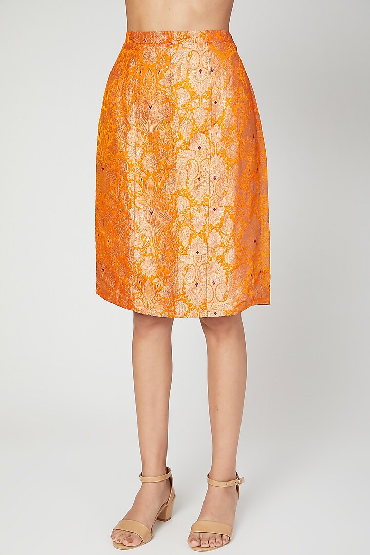 Orange Brocade Top With Skirt Vacation Dress by Megha Garg at Pernia's Pop Up Shop