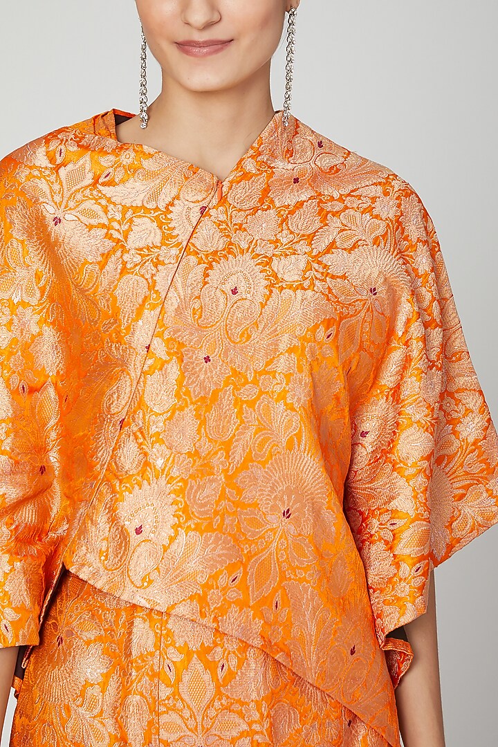Orange Brocade Top With Skirt Vacation Dress by Megha Garg at Pernia's Pop Up Shop