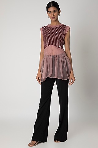 Maroon & Pink Embellished Top by Megha Garg