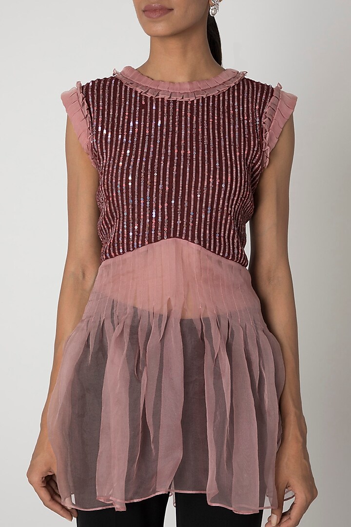 Maroon & Pink Embellished Top by Megha Garg at Pernia's Pop Up Shop