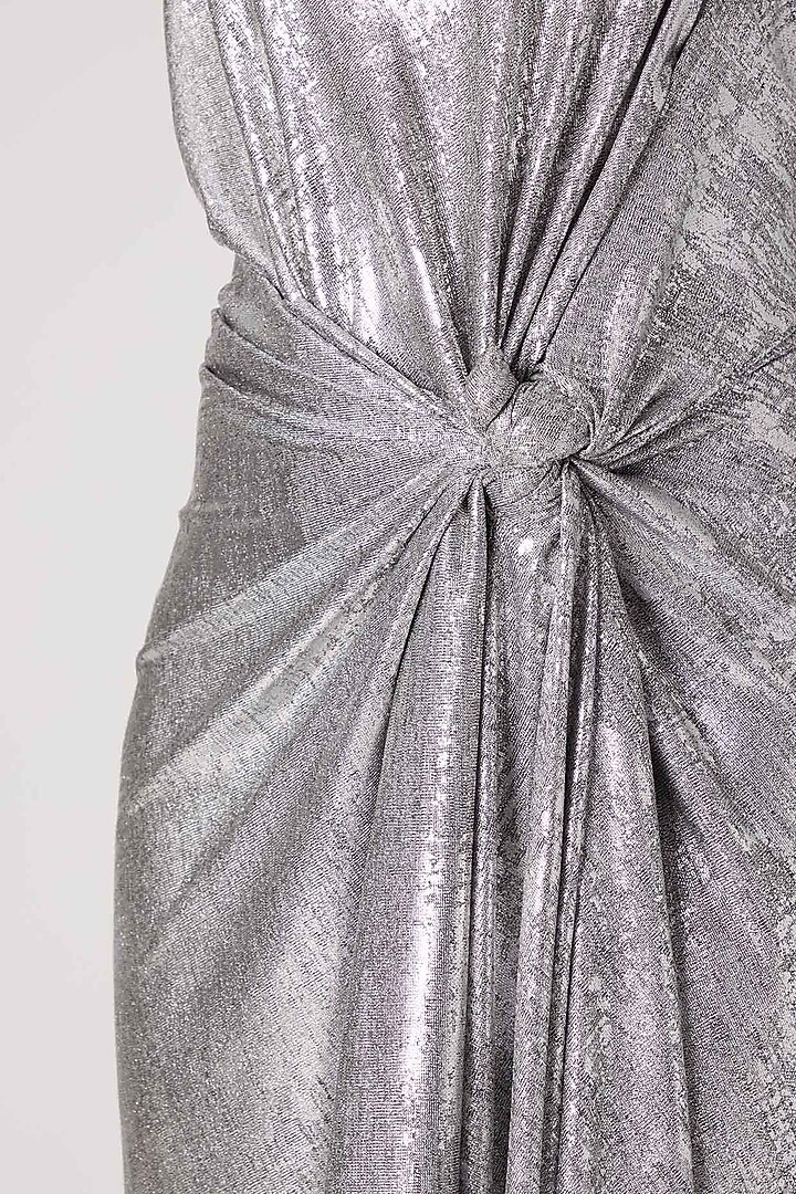 Silver Printed Draped Gown by Megha Garg at Pernia's Pop Up Shop