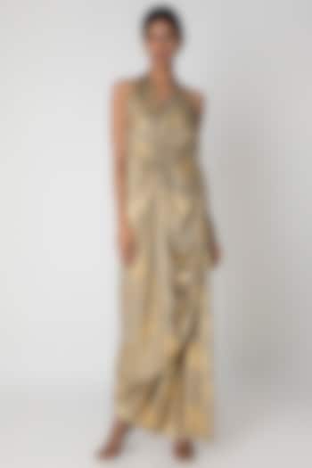 Gold Printed Knotted Gown by Megha Garg