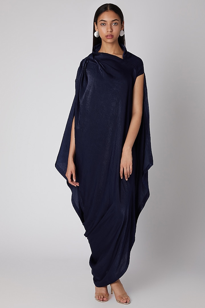 Navy Blue Draped Gown by Megha Garg