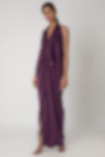 Purple Draped Pleated Gown by Megha Garg