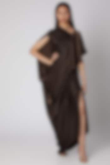 Deep Brown Draped Gown by Megha Garg at Pernia's Pop Up Shop