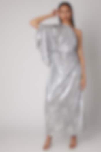 Silver Draped Knotted Gown by Megha Garg