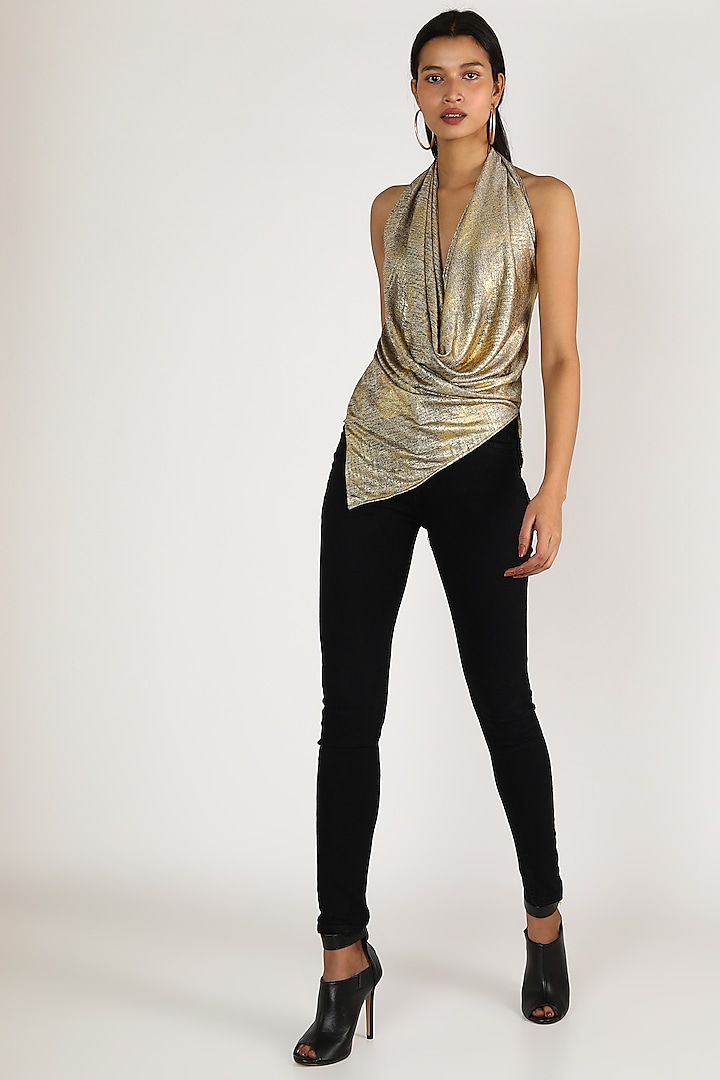 Gold Halter Draped Top by Megha Garg at Pernia's Pop Up Shop