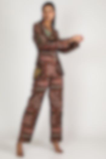 Brown Quilted Sequins Jacket Set by Megha Garg at Pernia's Pop Up Shop