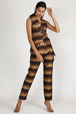 Brown Woven Sequins Jacket Set by Megha Garg