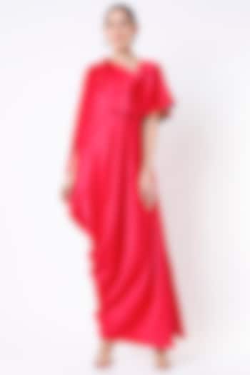 Fuchsia Satin Draped Dress by Megha Garg
