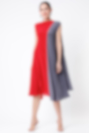 Cadmium Red & Grey Pure Crepe Vacation Dress by Megha Garg at Pernia's Pop Up Shop
