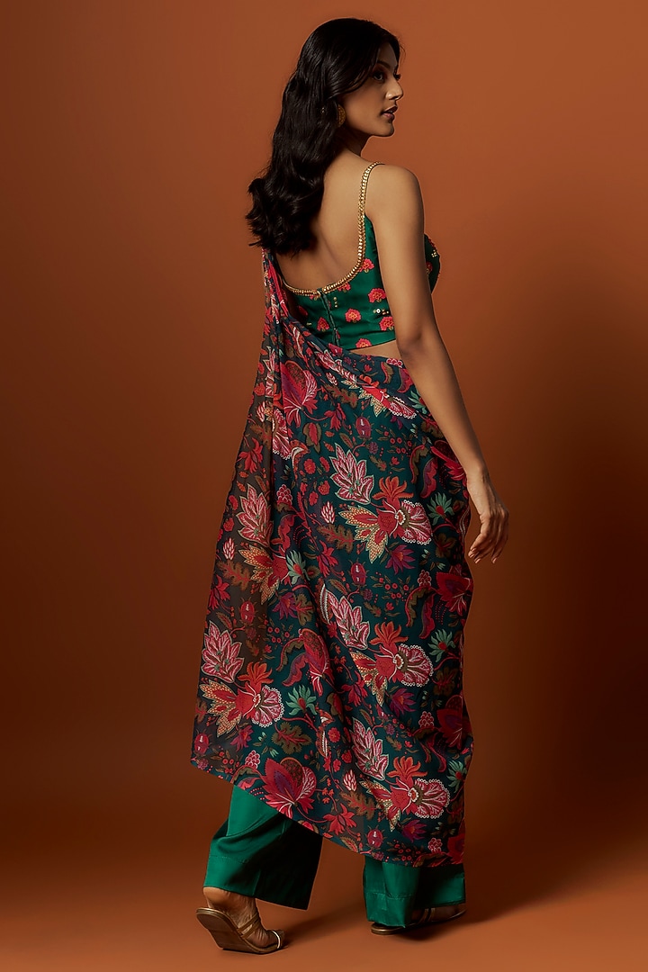 Green Slub Linen Satin & Soft Linen Georgette Pant Set by Meghna Shah at Pernia's Pop Up Shop