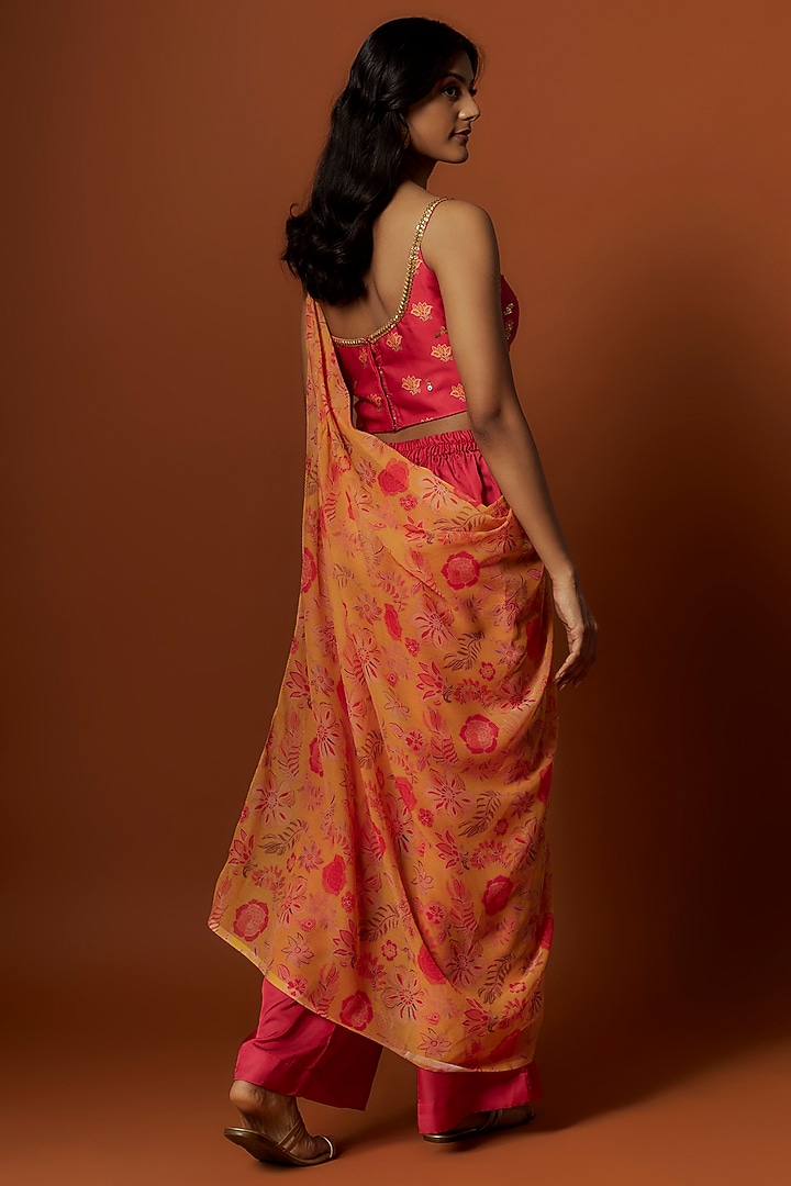 Pink Slub Linen Satin & Soft Linen Georgette Pant Set by Meghna Shah at Pernia's Pop Up Shop