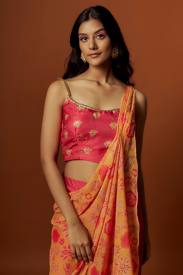 Pink Slub Linen Satin & Soft Linen Georgette Pant Set by Meghna Shah at Pernia's Pop Up Shop