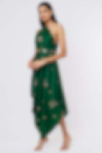 Dark Green Embroidered Drape Gown by Meghna Shah