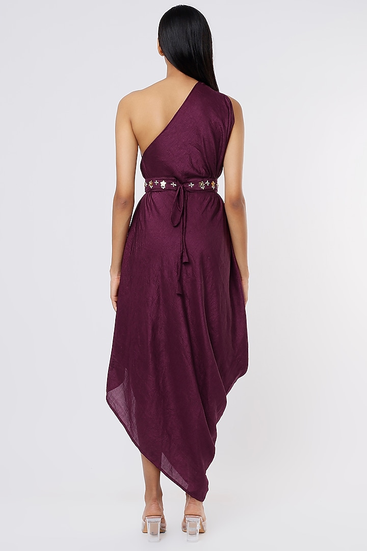 Wine Embroidered Drape Gown by Meghna Shah at Pernia's Pop Up Shop