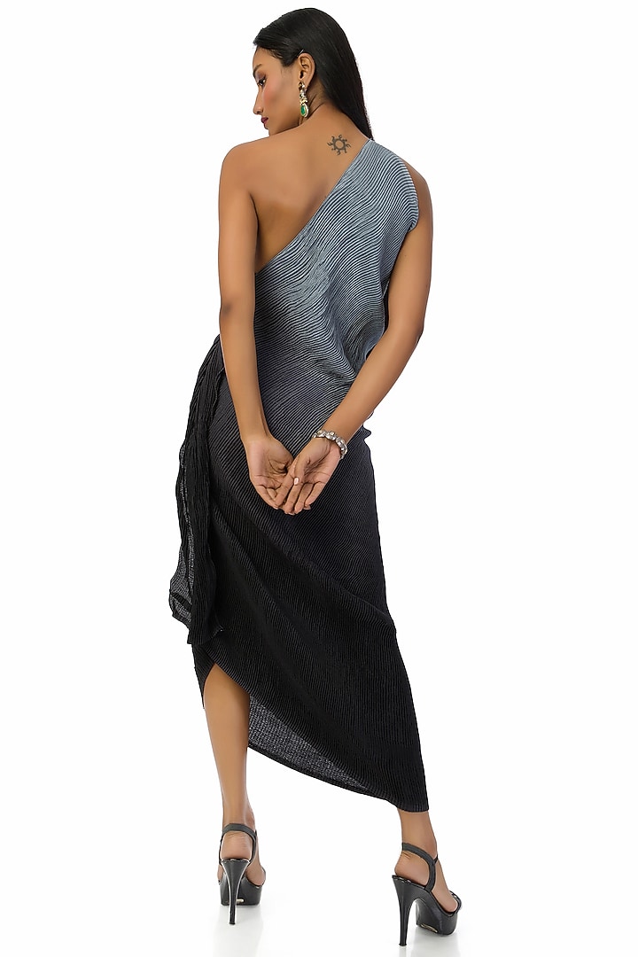 Grey & Black Chinon One-Shoulder Summer Dress by Meghna Shah at Pernia's Pop Up Shop