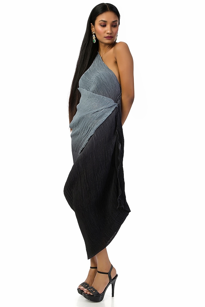 Grey & Black Chinon One-Shoulder Summer Dress by Meghna Shah at Pernia's Pop Up Shop