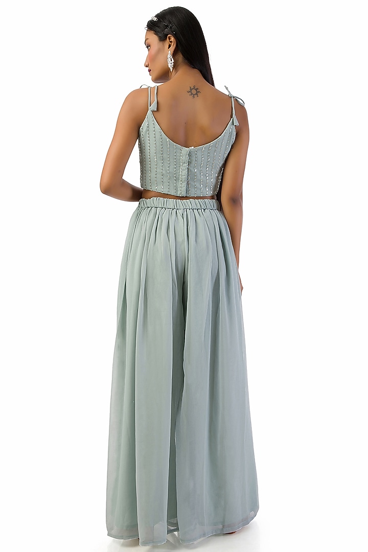 Grey Chinon Pant Party Wear Saree Set by Meghna Shah at Pernia's Pop Up Shop