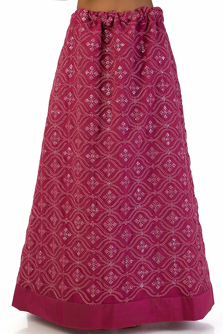 Wine Georgette Embroidered Lehenga Set by Meghna Shah at Pernia's Pop Up Shop