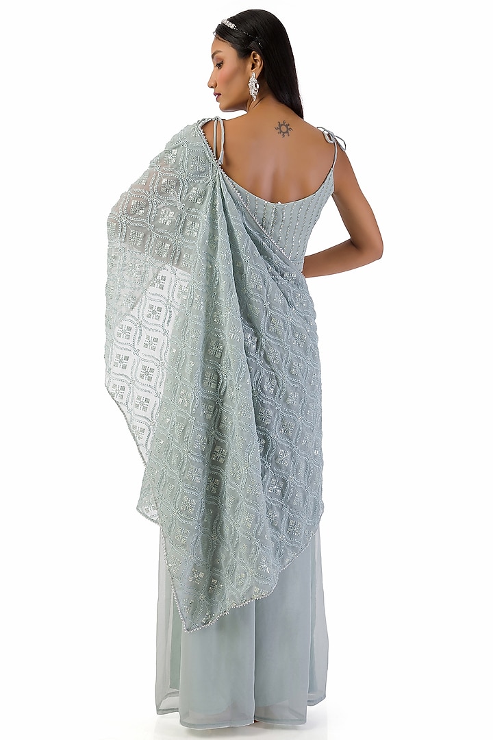 Grey Georgette Pant Set by Meghna Shah at Pernia's Pop Up Shop