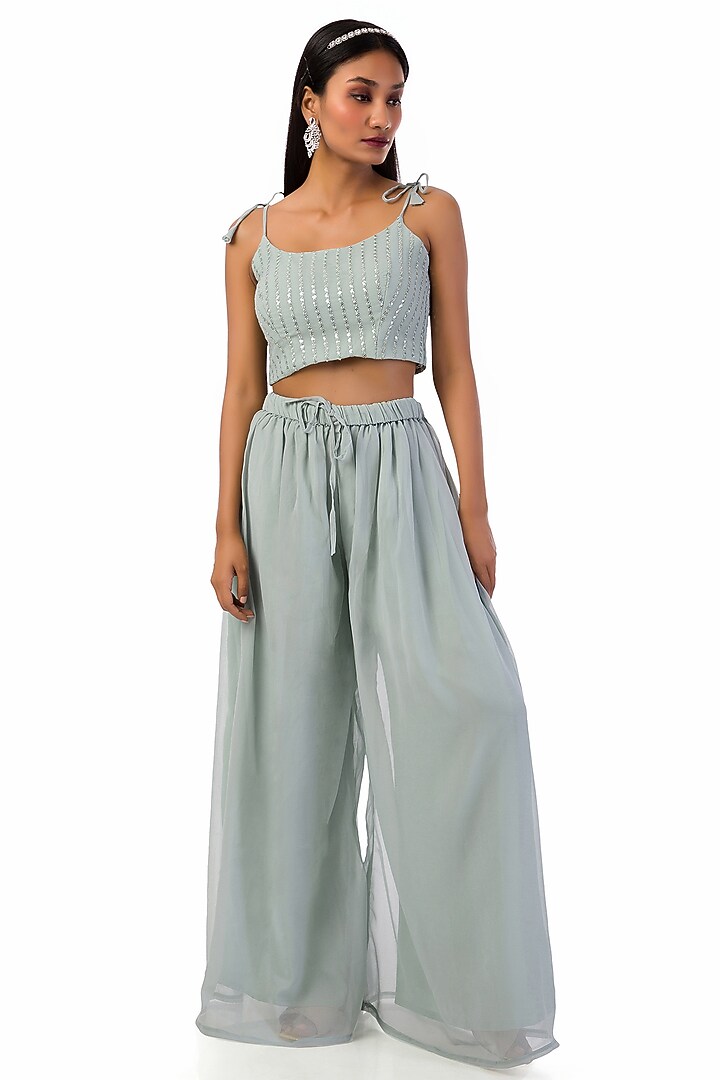 Grey Georgette Pant Set by Meghna Shah at Pernia's Pop Up Shop