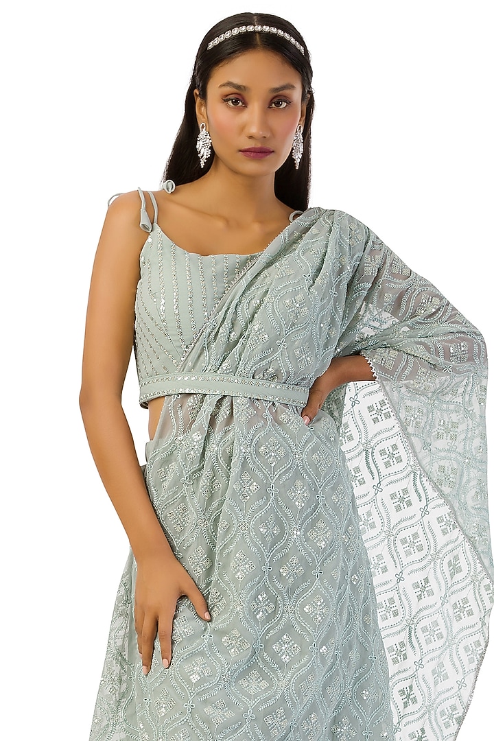 Grey Georgette Pant Set by Meghna Shah at Pernia's Pop Up Shop