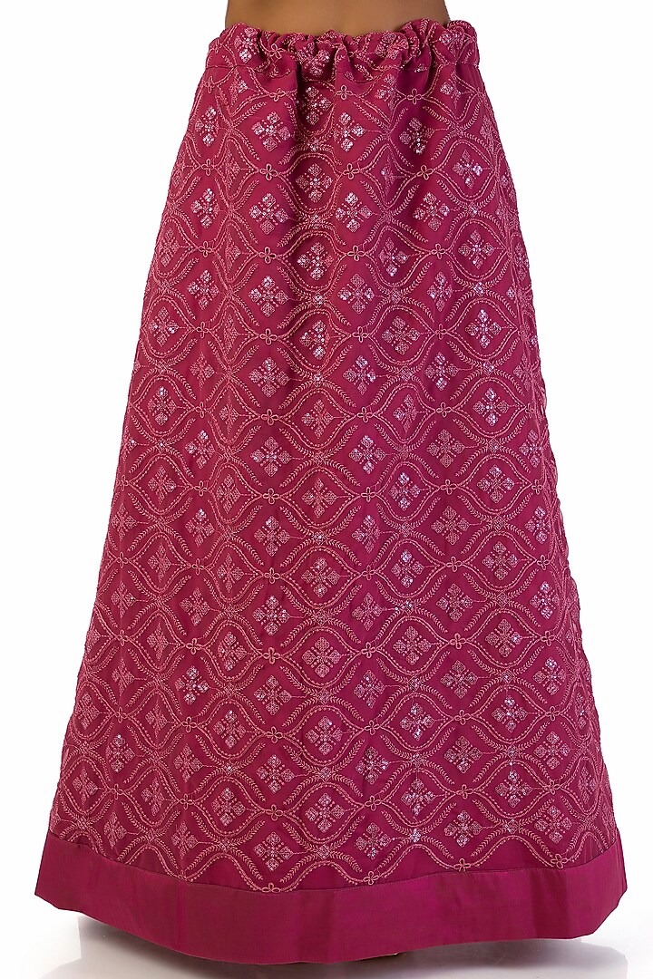 Wine & Pink Georgette Embroidered Lehenga Set by Meghna Shah at Pernia's Pop Up Shop