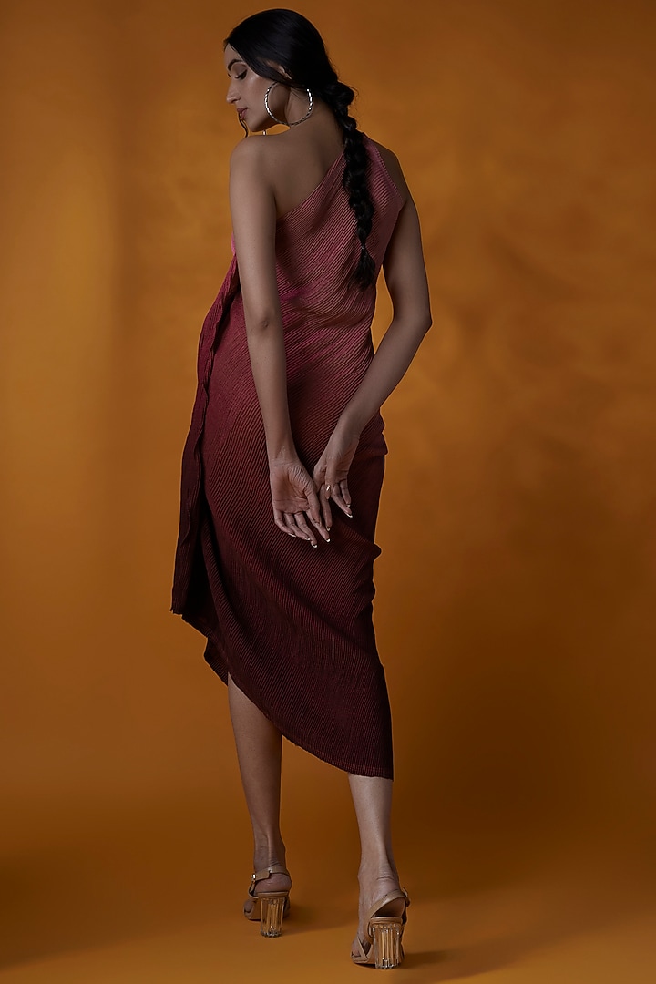 Pink & Wine Chinon Printed One-Shoulder Summer Dress by Meghna Shah at Pernia's Pop Up Shop