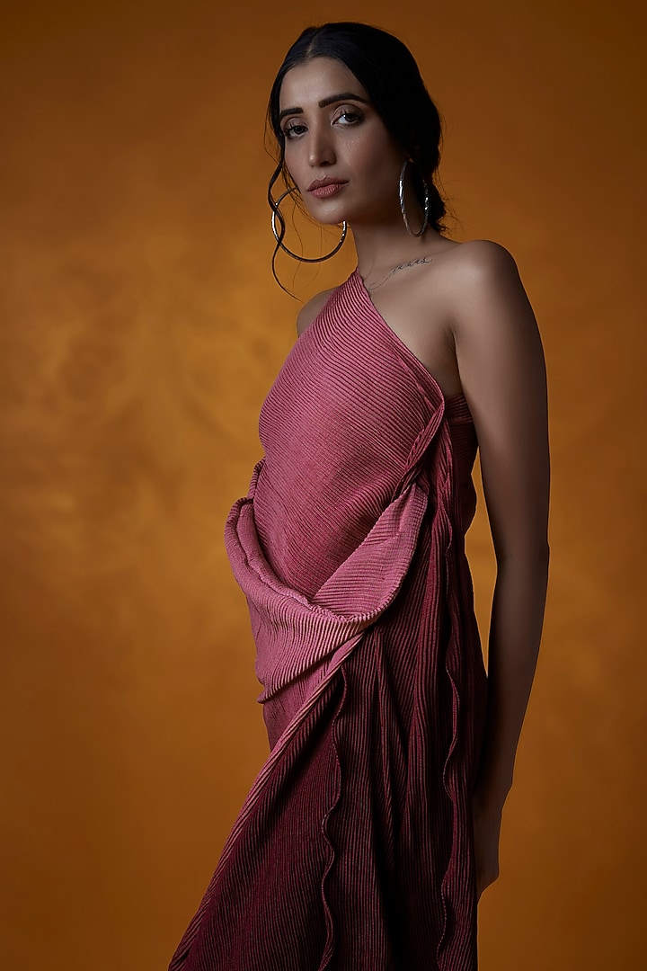 Pink & Wine Chinon Printed One-Shoulder Summer Dress by Meghna Shah at Pernia's Pop Up Shop