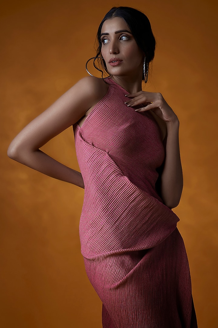 Pink & Wine Chinon Printed One-Shoulder Summer Dress by Meghna Shah at Pernia's Pop Up Shop