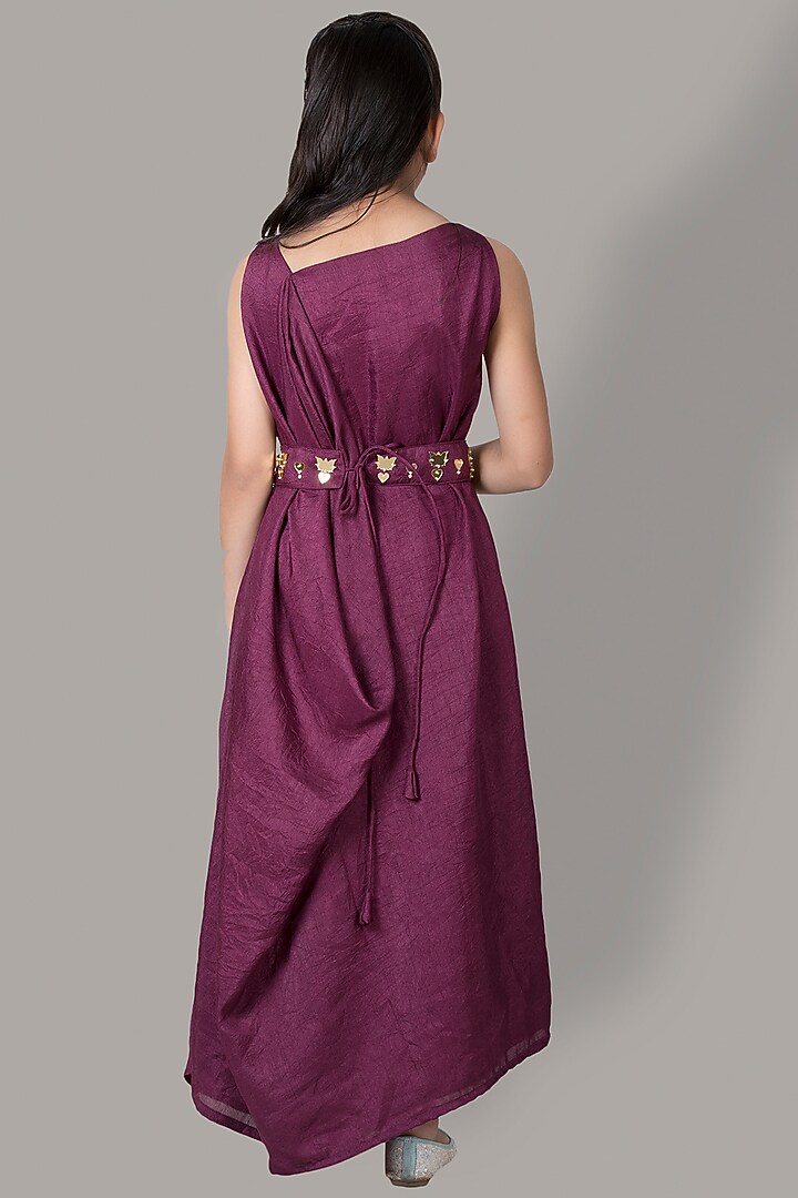 Wine Hand Embroidered Gown For Girls by Meghna Shah - Kids at Pernia's Pop Up Shop