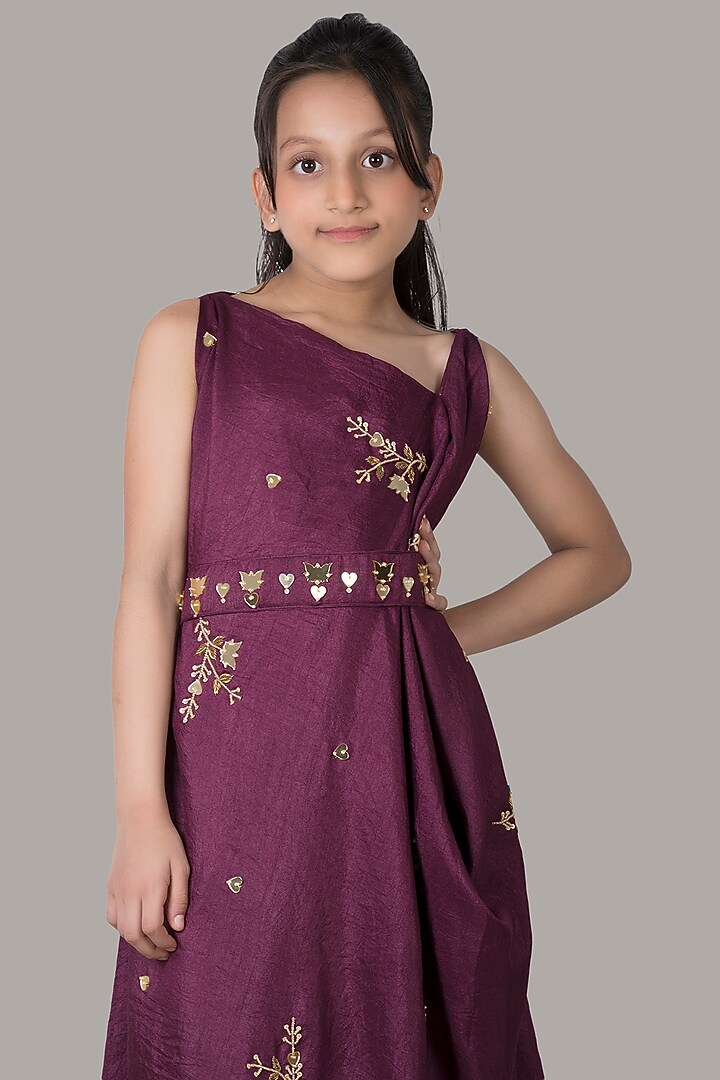 Wine Hand Embroidered Gown For Girls by Meghna Shah - Kids at Pernia's Pop Up Shop