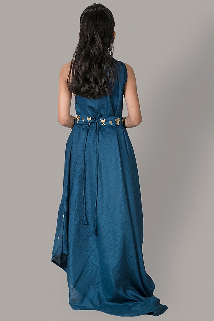 Dark Blue Hand Embroidered Gown With Belt For Girls by Meghna Shah - Kids at Pernia's Pop Up Shop