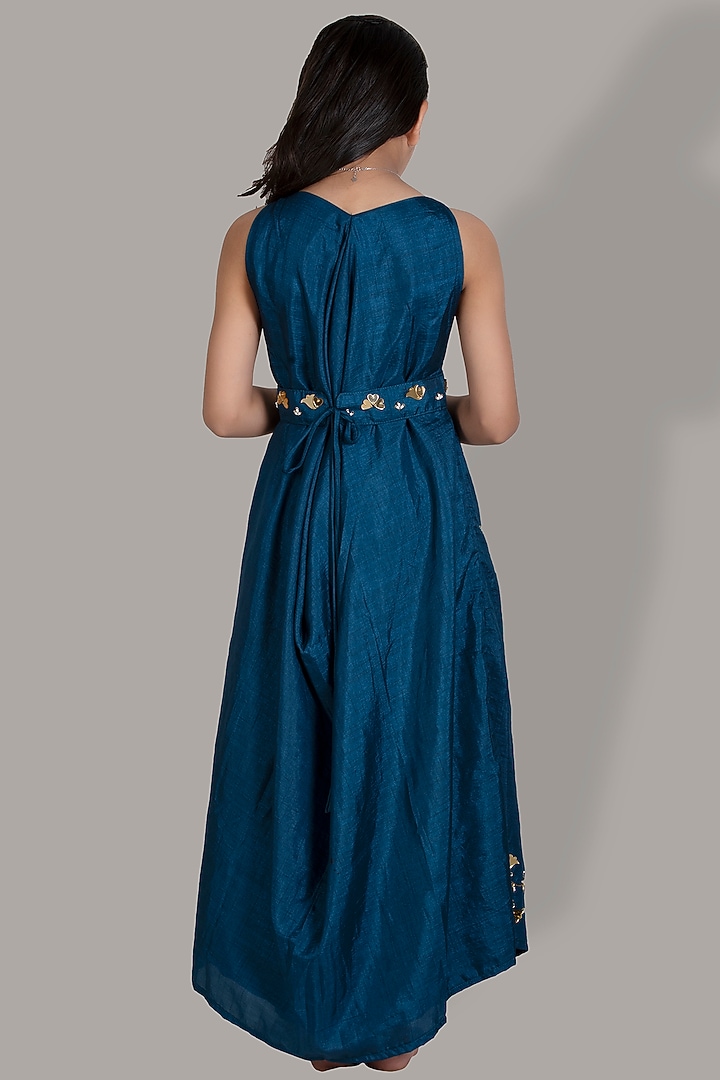 Blue Hand Embroidered Gown With Belt For Girls by Meghna Shah - Kids at Pernia's Pop Up Shop