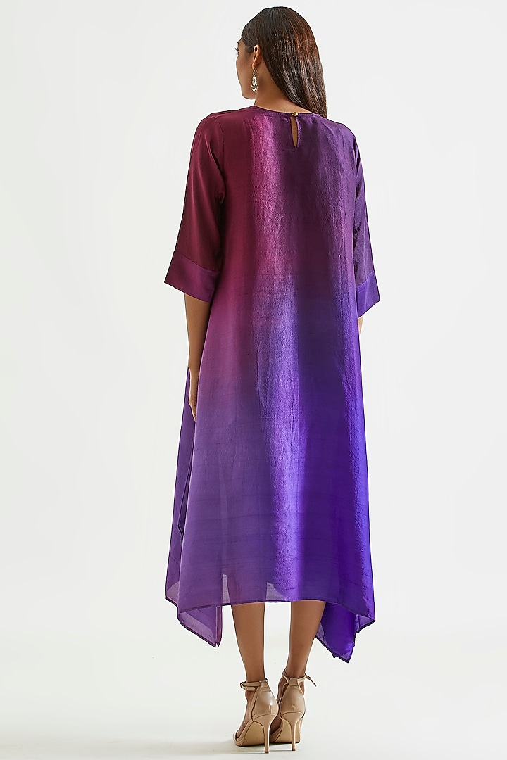 Purple & Violet Ombre Asymmetric Kurta Dress With Stole by Meghna Panchmatia at Pernia's Pop Up Shop