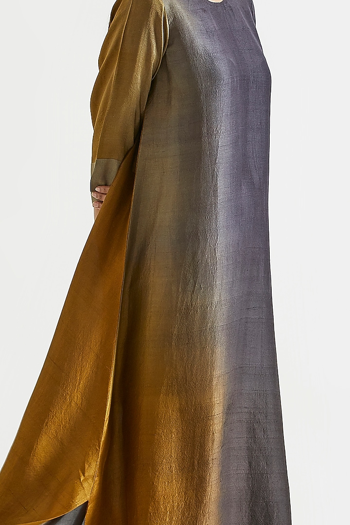 Grey & Copper Ombre Asymmetric Kurta With Printed Stole by Meghna Panchmatia at Pernia's Pop Up Shop