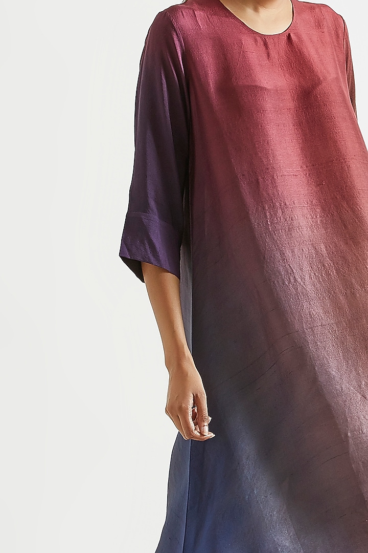 Multi Colored Ombre Asymmetric Kurta With Stole by Meghna Panchmatia at Pernia's Pop Up Shop